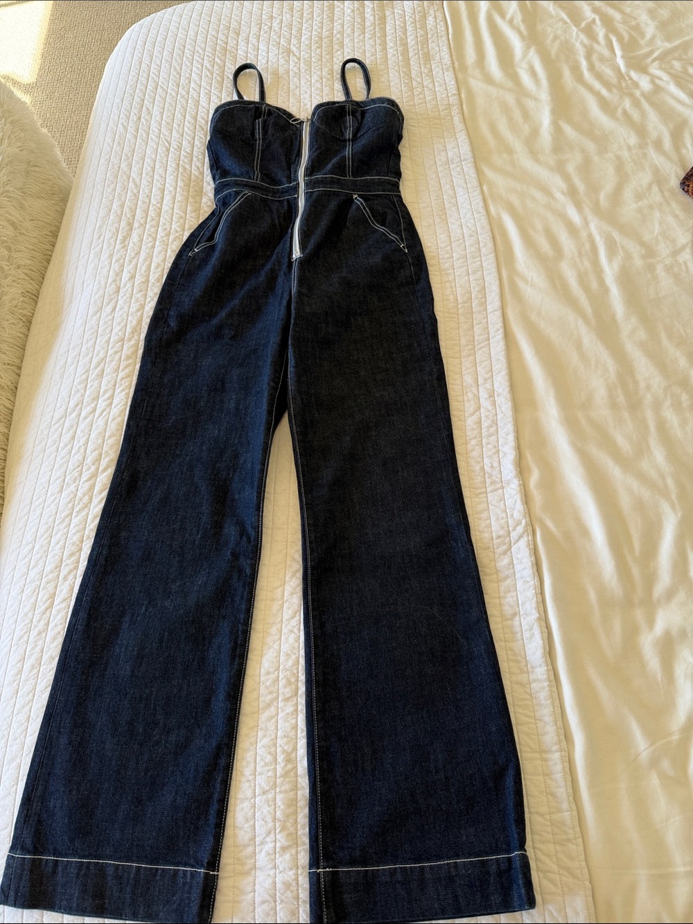 Dark Blue Denim Wide-Leg Women's Jumpsuit Jeans